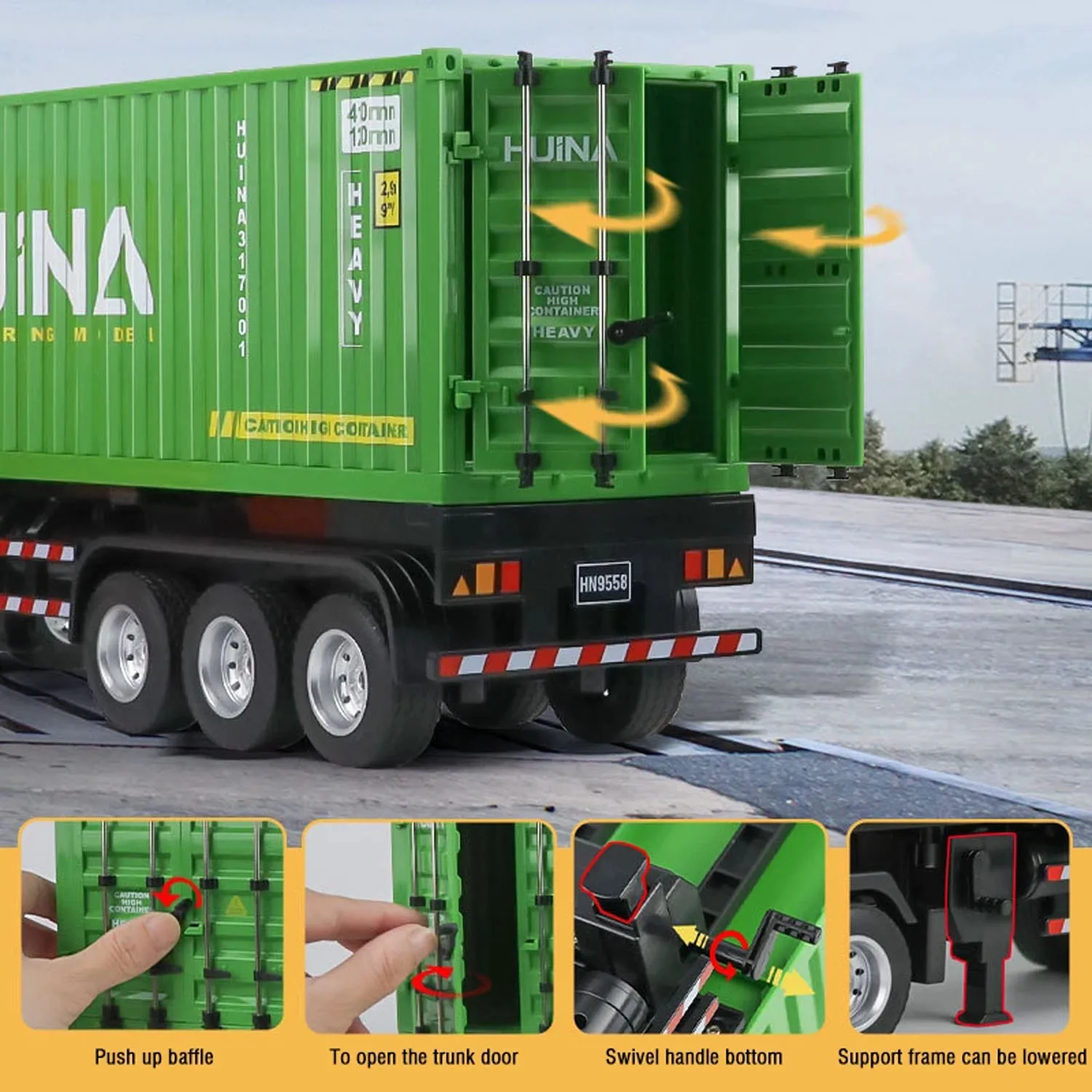2.4G RTR Huina 1317 1/18 Scale RC Tractor Car Toy Container Trailer Truck 9CH Remote Control Cars Model Boys Gift TH24251 5
