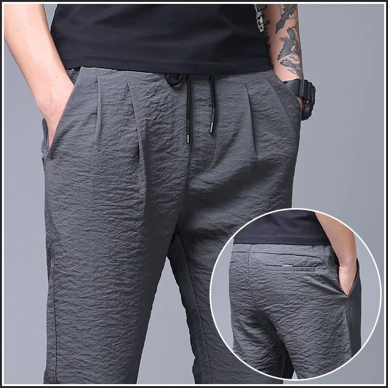 Summer Elegant Fashion Harajuku Slim Fit Trousers Loose All Match Sport Casual Pants Solid Pockets Ultrathin Straight Leg Pants
