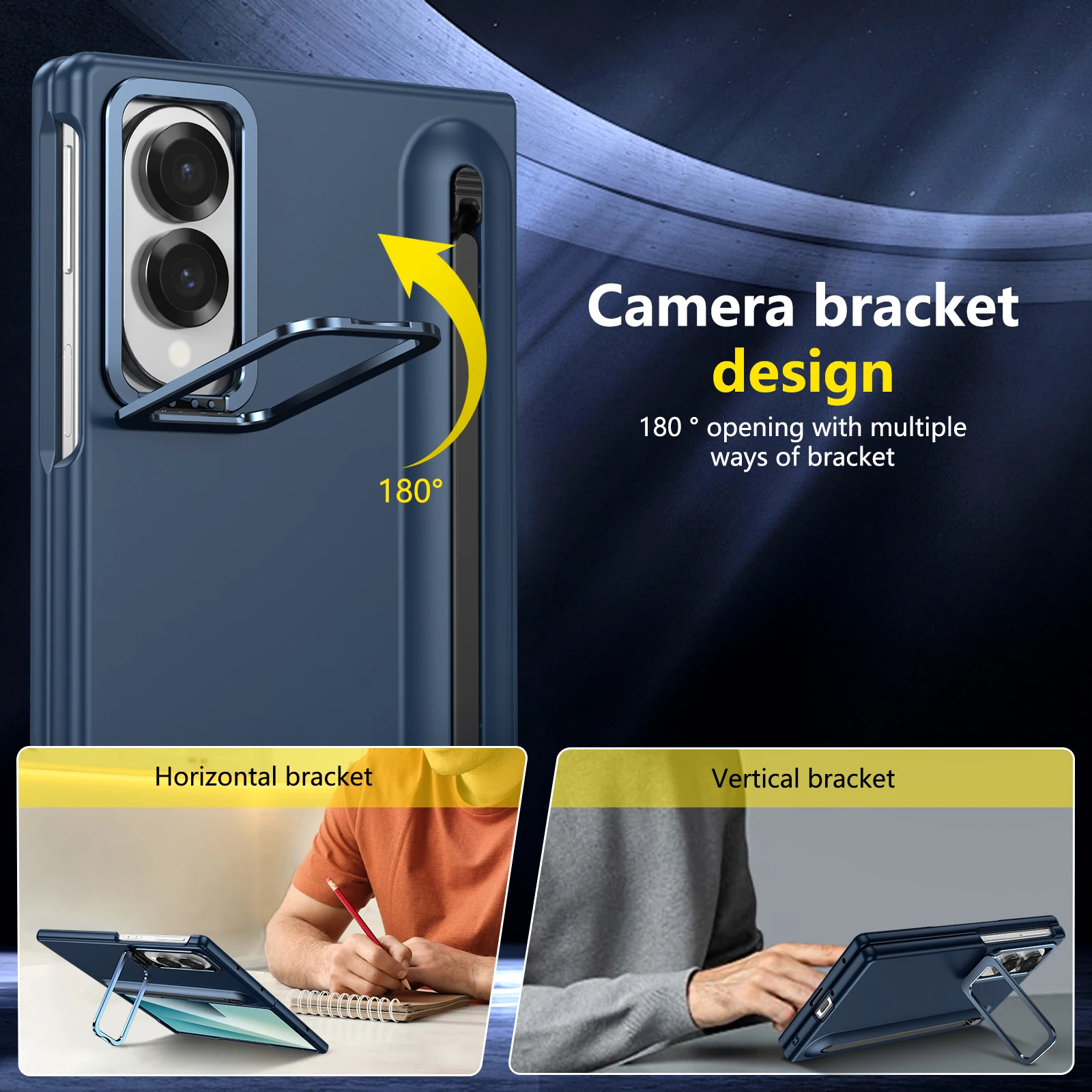 All-In-One Hinge Protection Phone Case with Stylus and Tempered Film Kickstand Cover