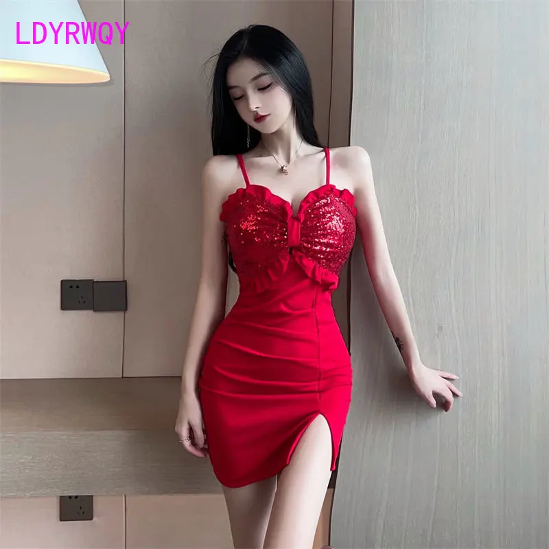 

Bowknot sexy chest wrap strapless evening head office bar work dress