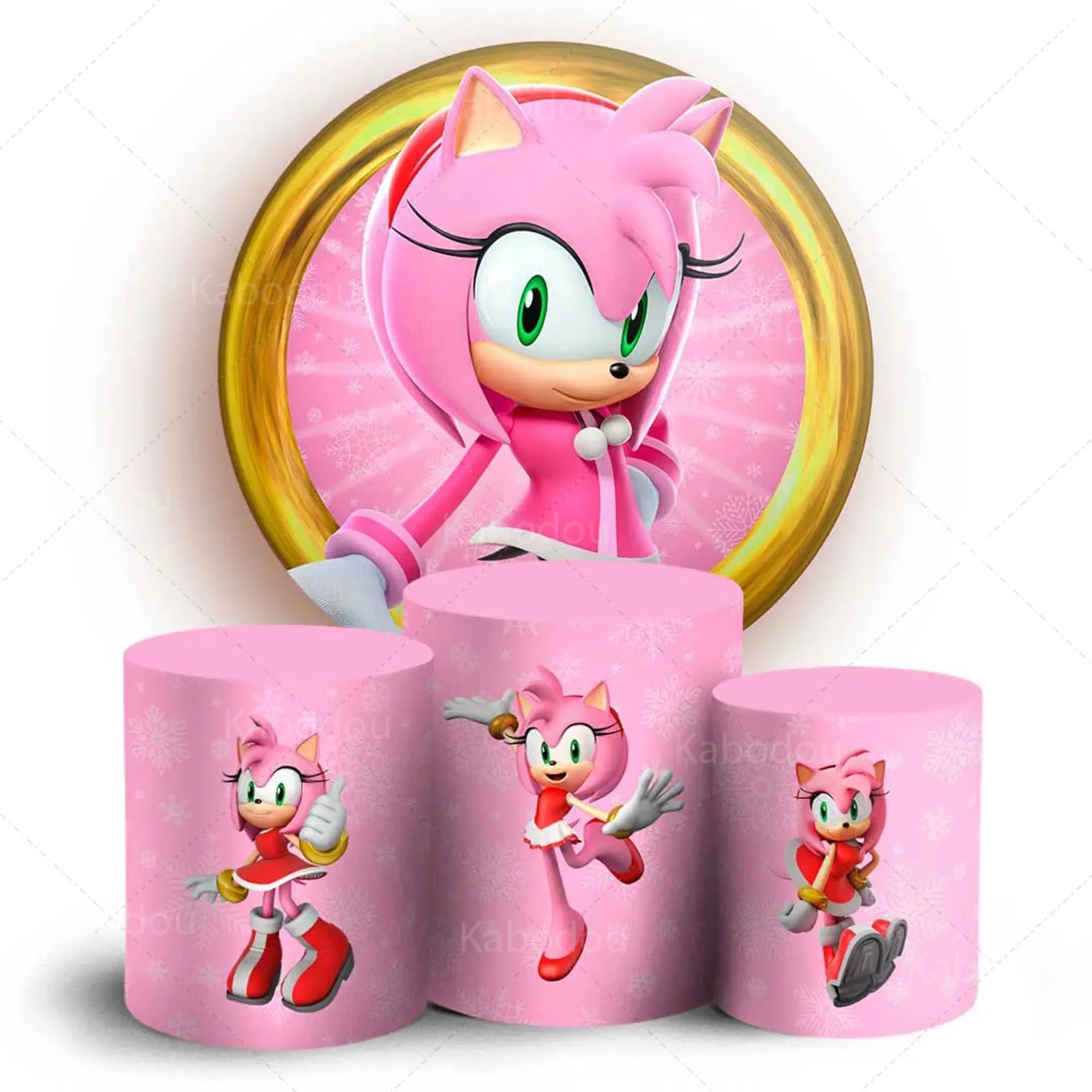 

Sonic the Hedgehog Pink Backdrop for Girl Birthday Party Decoration Round Photography Background Baby Shower Cylinder Cover Prop