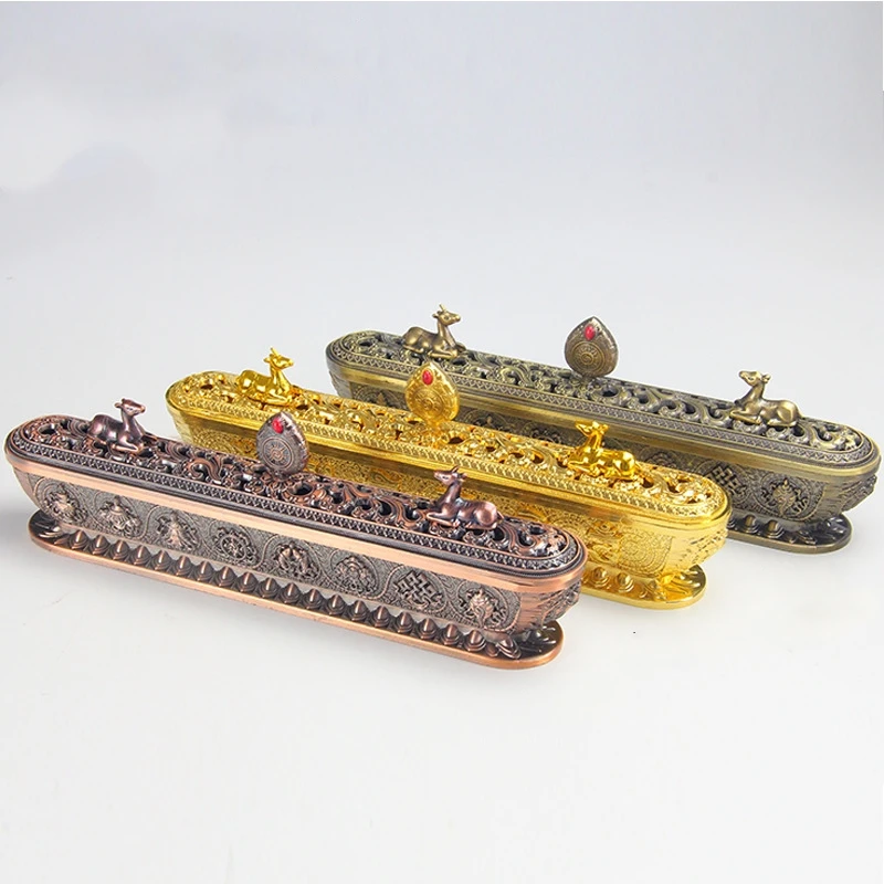 Lying Incense Burner Eight Auspicious Six Words True Speech Copper Alloy Thread Incense Box DIY Zen Tea Ceremony Ornaments