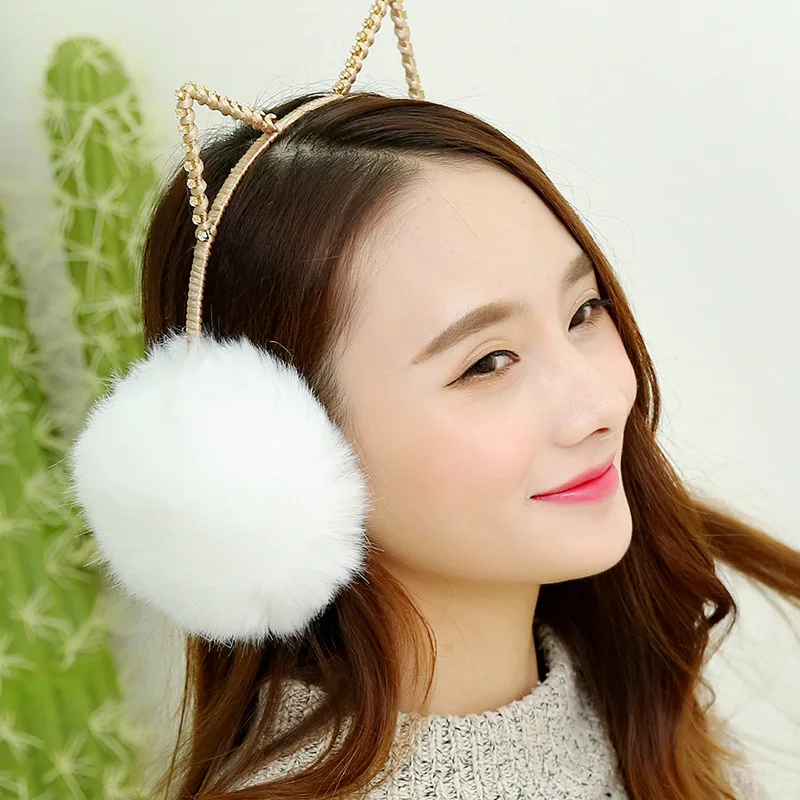 Earmuffs Thickened in Winter To keep Warm Imitation Fur one Female Cute Cat Earmuffs Furry Ear Protector Ear Bag Cover W