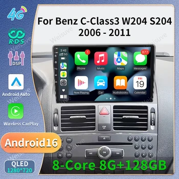 Radio estéreo con pantalla multimedia de 9 pulgadas y Android 16 para Mercedes Benz Clase C 3 C220 C180 W204 S204 2006-2011, compatible con Carplay. 1