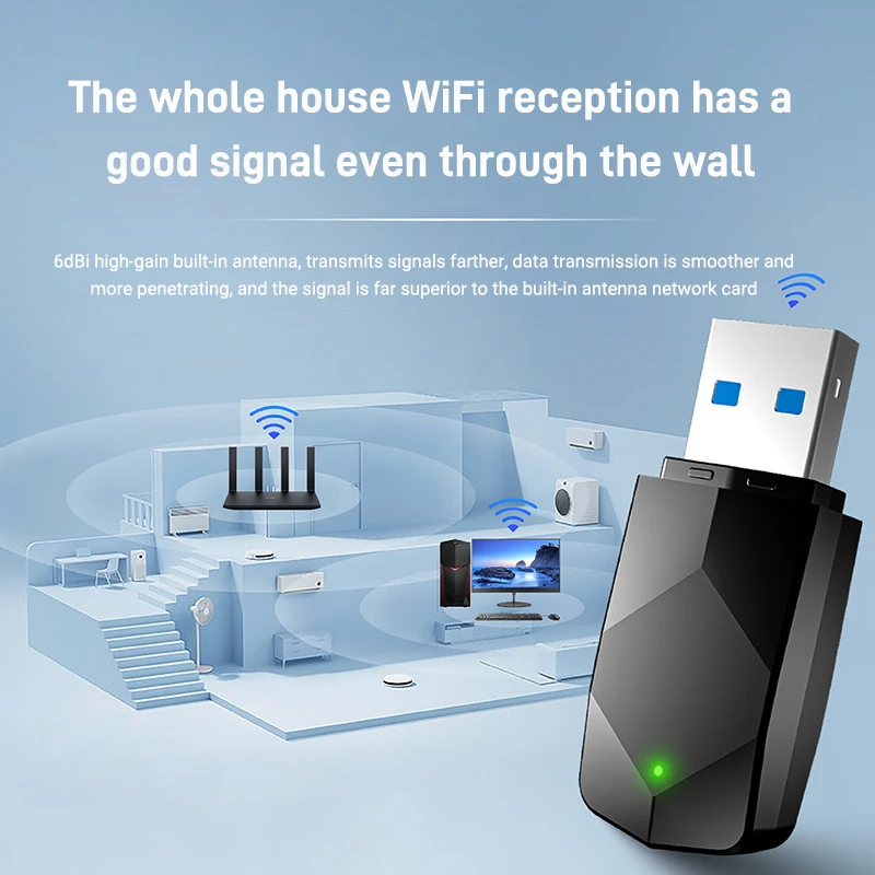 WiFi 6 블루투스 5.4 AX900 USB 어댑터 무선 네트워크 카드 WiFi6 2.4G&5GHz 듀얼 밴드 신호 수신 동글 윈도우 10/11용
