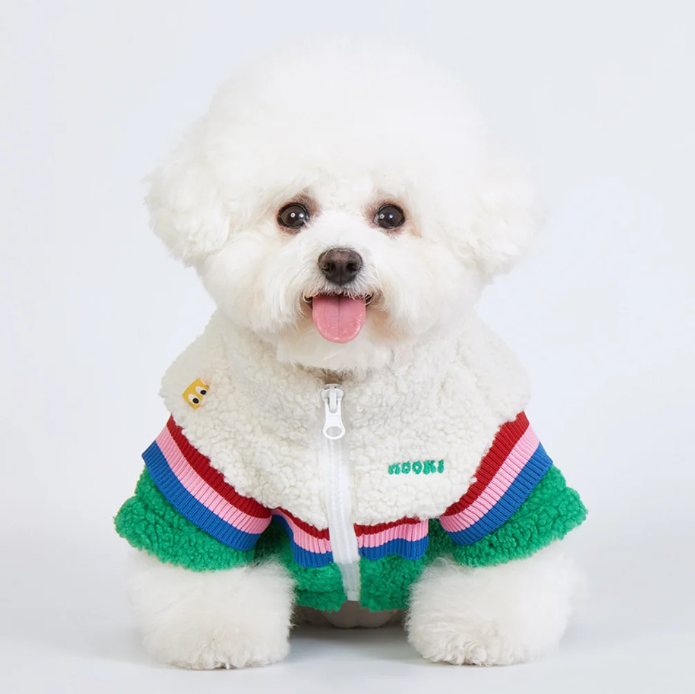 Thickened Fleece Coat for Dogs and Cats, Retro Zipper Jacket,  Small and Medium Dog Outwear, Pet Costume Clothes, Winter