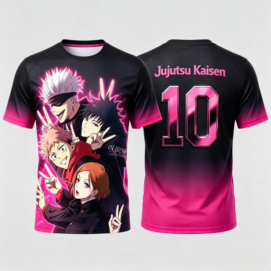 Jujutsu Kaisen Gradient 3D Print Men's Anime T-Shirt - Casual Short Sleeve Streetwear Harajuku Summer Top