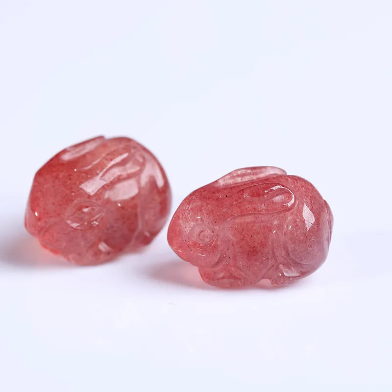 핑크 붉은 마노 석영 흑요석 조각 토끼 전체 구멍, DIY 보석 목걸이 느슨한 구슬, 13*18mm, 1 개
