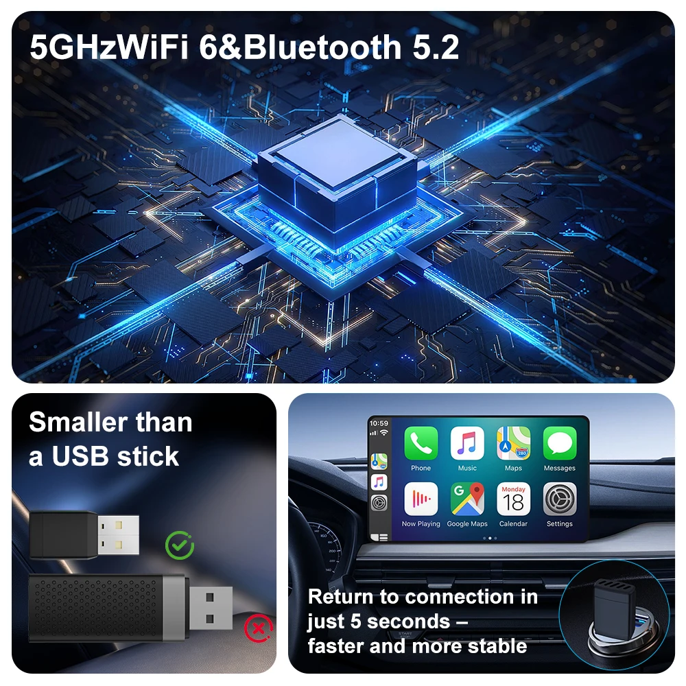 2 in 1 Wired to Wireless Car CarPlay Adapter Android thumbnail 7