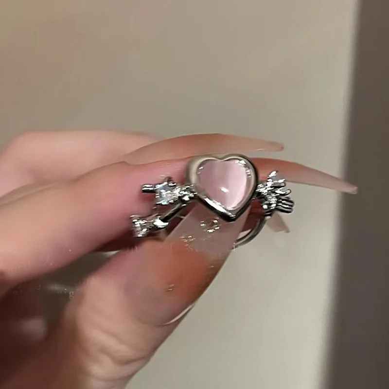 New Y2K Purple Crystal Irregular Heart Rings for Women Kpop Creative Heart Geometric Open Ring Punk Vintage Fashion Jewely Gifts 4