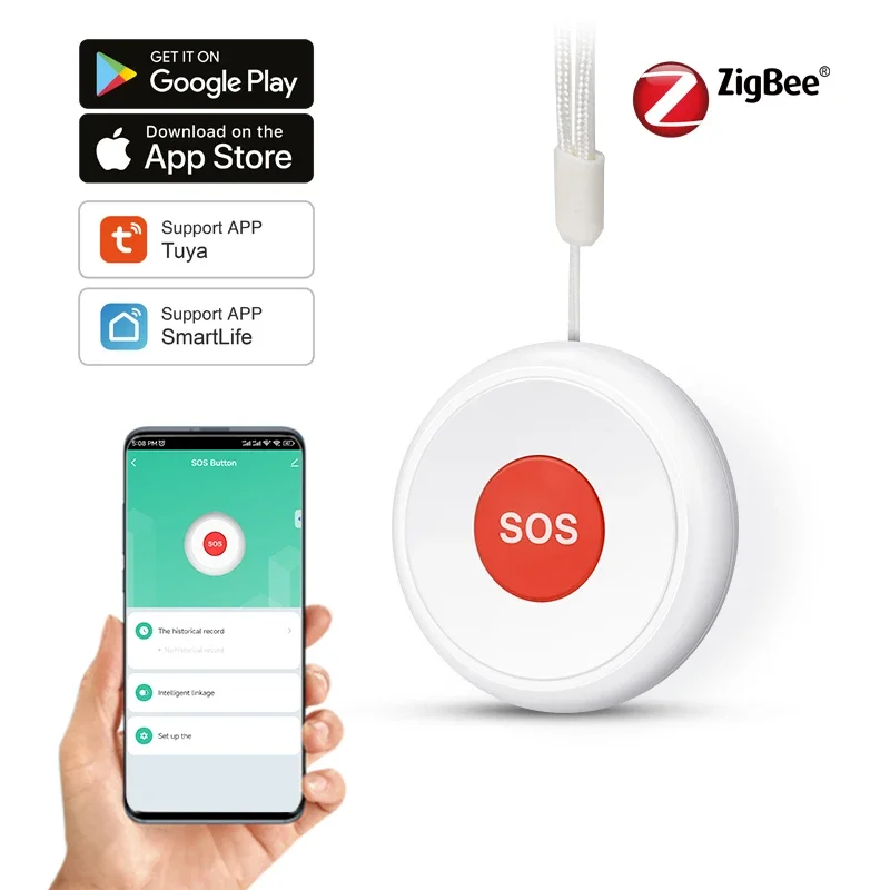 Tuya Smart ZigBee SOS Panic Button With One-Click Alarm Aor Remote Assistance Designed For Senior And Child Emergency Alerts. medical alert button,emergency alarm button