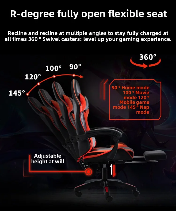 Gaming chair with lumbar soft pillow support and adjustable height footrest, an ergonomic computer gaming chair. view 3