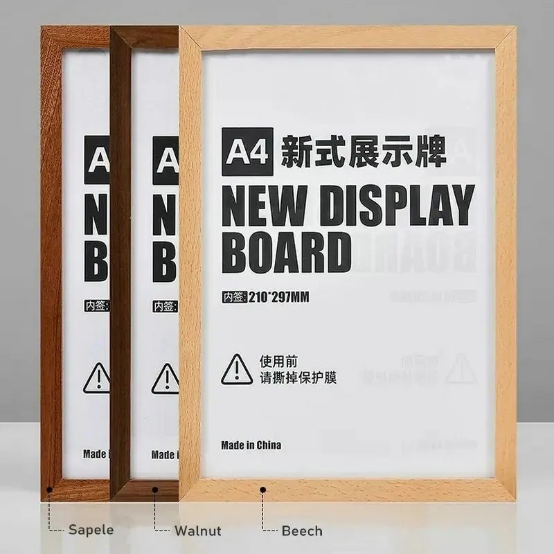 Adhesive Wall Vision Board A3 A4 Picture Frame Wooden Acrylic Bulletin Board A5 Punch-free Office Display A3 Poster Frame