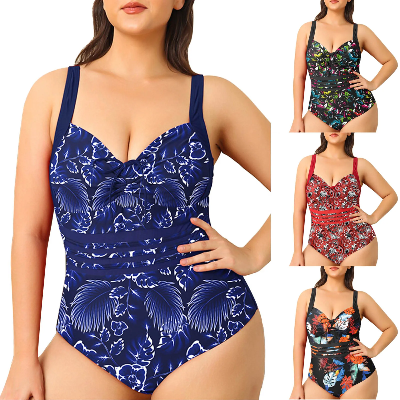 

Женская пляжная одежда большого размера с разноцветными волнистыми цветами и леопардовым принтом, однотонный купальник с открытой спиной и высокой талией