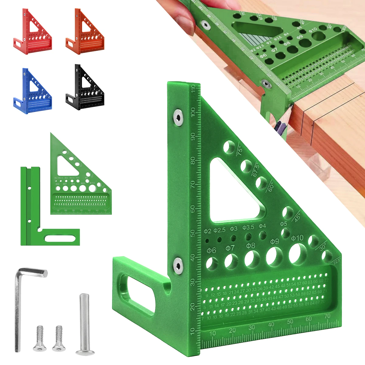 ABS 다기능 목공 각도 조정자, 측정, 위치 지정, 드릴링, 마킹, 초보자를 위한 필수 도구