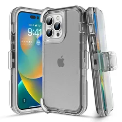 Heavy Duty 3 - in - 1 Military Grade Protective Case with Belt Clip & Shockproof Design - iPhone 15 Pro Max (GRAY)