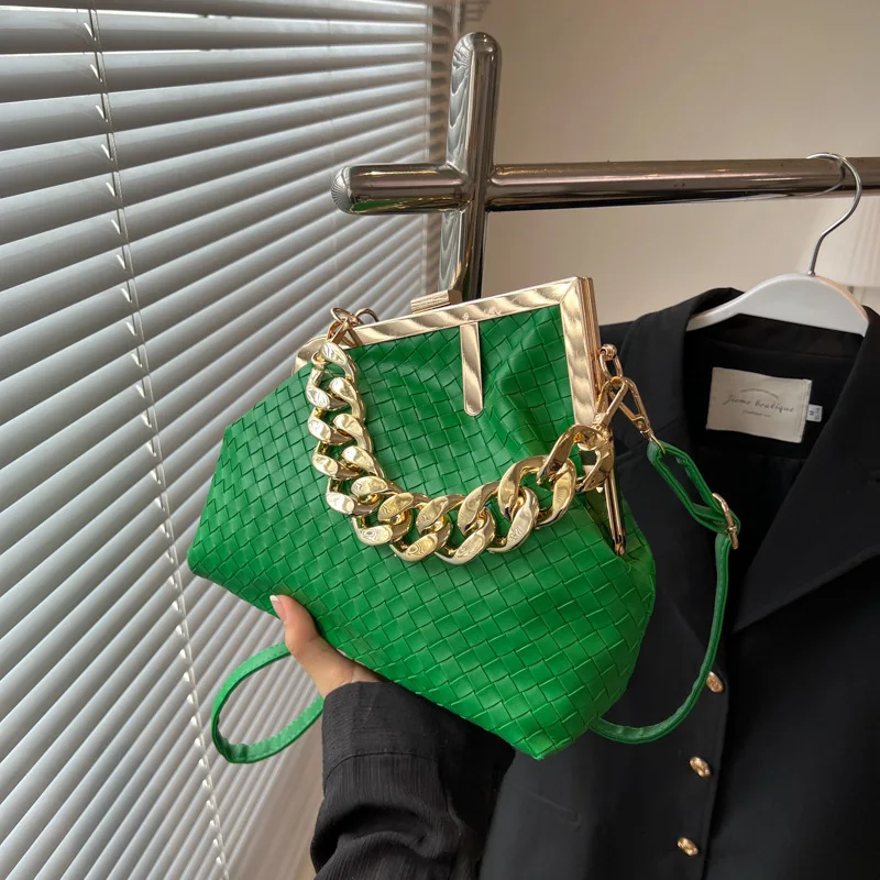 

New Women's PU Candy Color Letter Chain Metal Decoration First Shoulder Crossbody Bags Female Dinner Party Clutch Cloud Bag