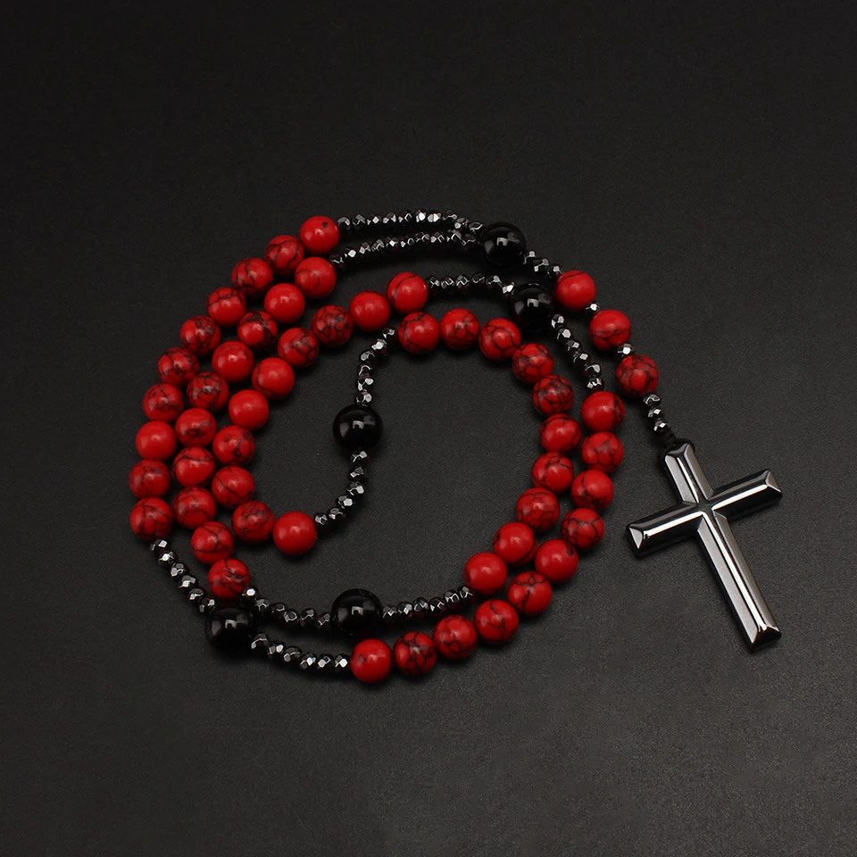 Collana Pendente in Pietra Imperatore Viola con Croce di Ematite