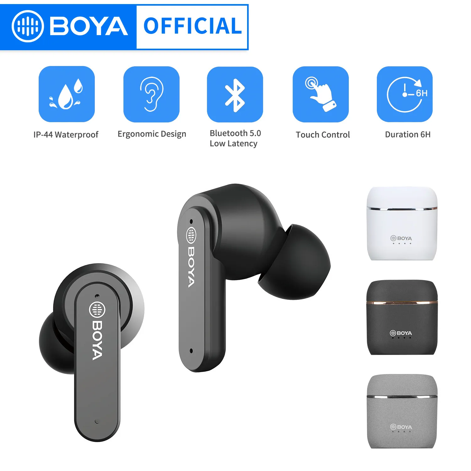 

BOYA BY-AP4 настоящие Беспроводные стерео Bluetooth-совместимые наушники-вкладыши 6H цикл воспроизведения умные сенсорные наушники-вкладыши