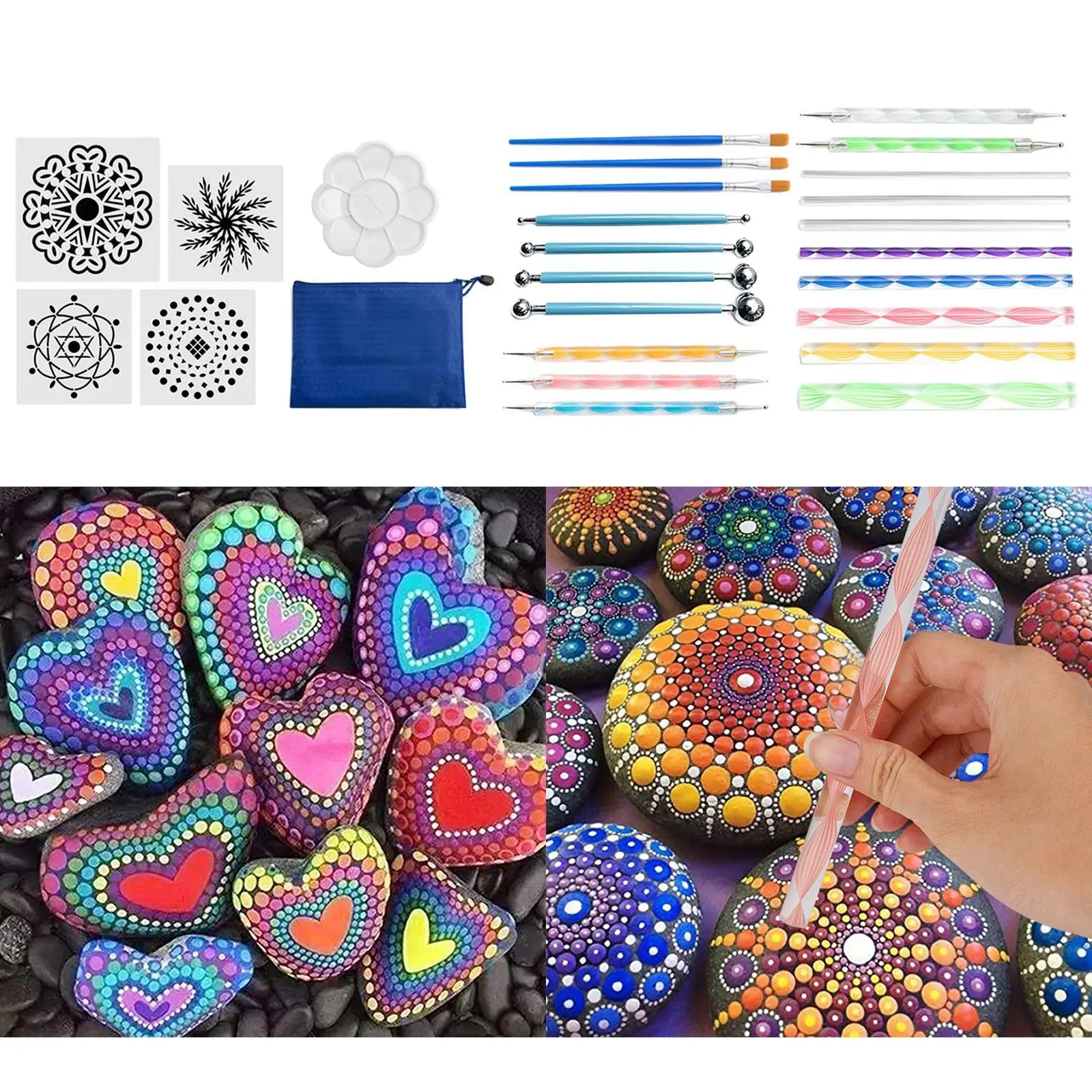 25Pcs Mandala Dotting Tools for Art Rock Painting Dotting Tool for Painting Mandalas Kit Tools Rods Storage Bag