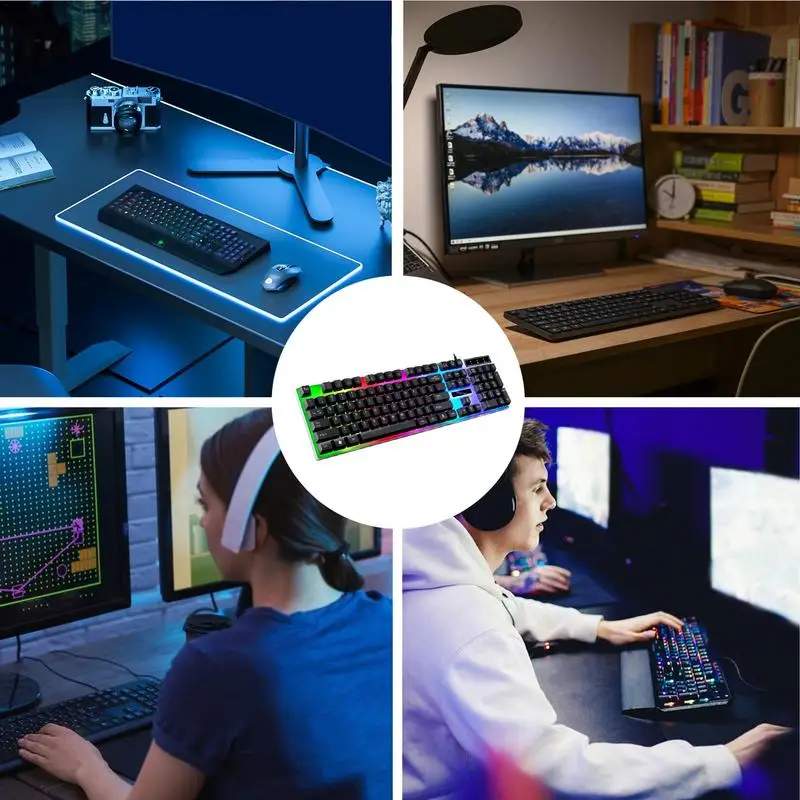 Ergonomic Game Keyboard Compact Game Keyboard Floating Mechanical Keyboards Waterproof Clickable Keyboard For Home Desktop Gamer