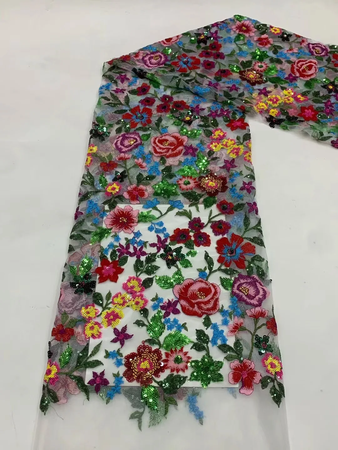 

High Quality African Nigerian Tulle Lace Fabric with Sequins Embroidery Sewing Guipure Organza Prom Dresses 5yards HXB5625