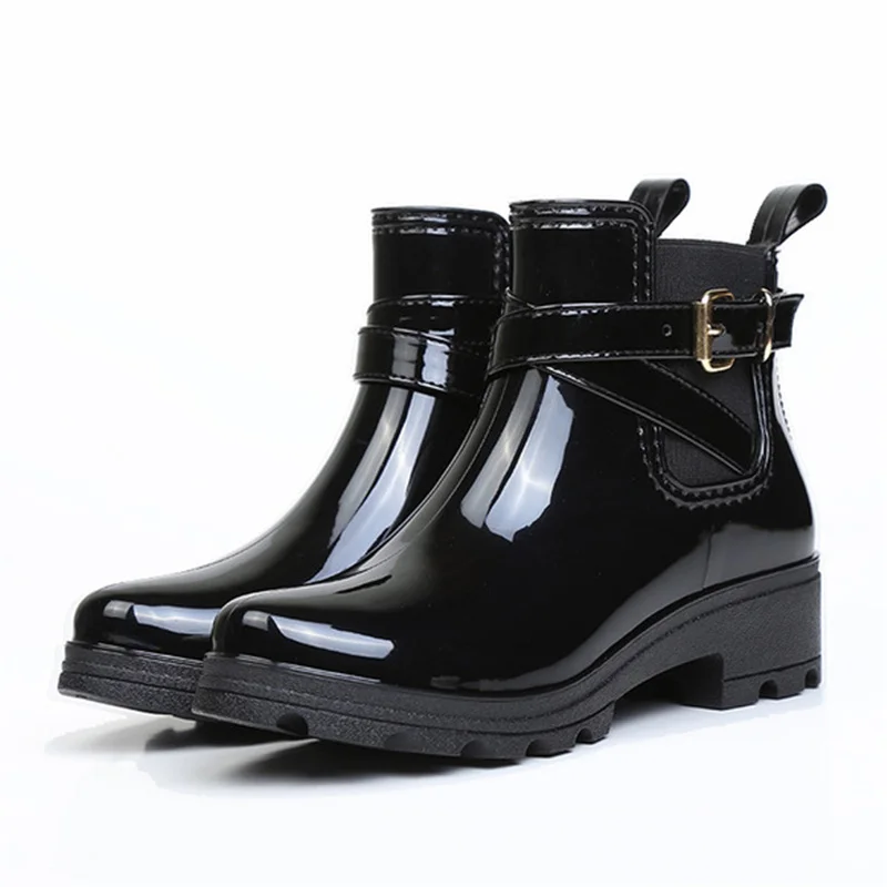 

Rain Boots Women Leather Pu Ankle Bootie Waterproof Rubber Walking Shoes Girls Fashion Ladies Winter Shoes for Outdoor Rainy Day