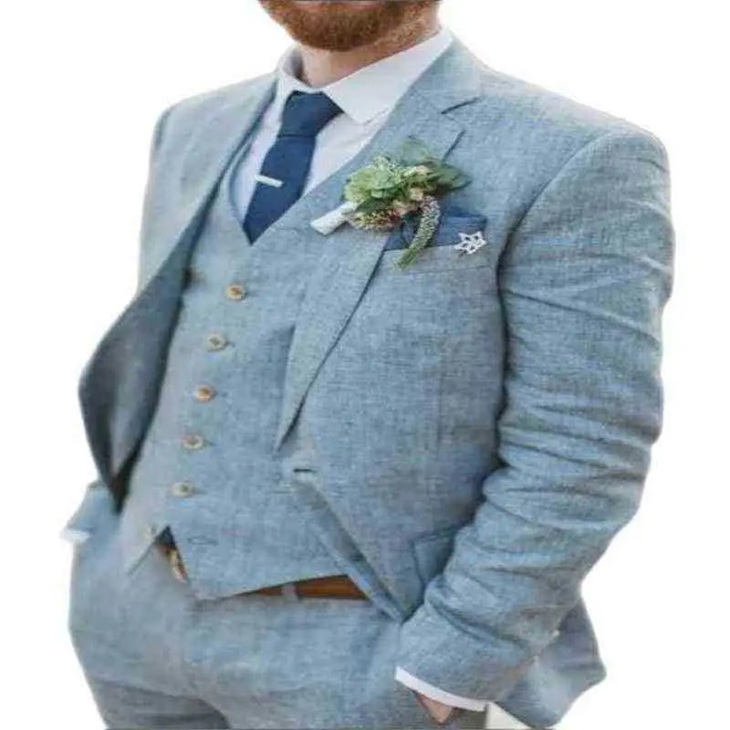 

2023 Newest Custom Size Men Linen Suit Dress Wedding Jacket Pants Vest 3PCS