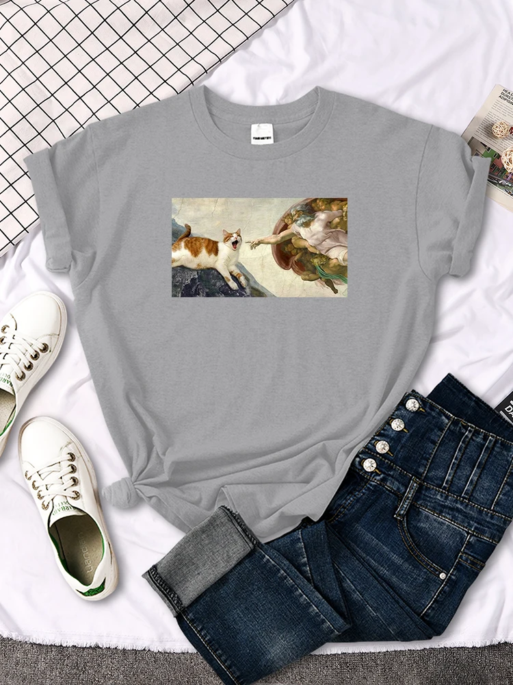 Funny Cute Cat Cartoon Image Printing T-Shirt For Women Harajuku Gothic Woman Tshirt High Quality Punk Style Women Clothing