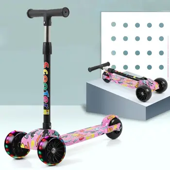 Scooter pieghevole per bambini Pedali allargati ad altezza regolabile Scooter per bambini con ruote flash Monopattini pieghevoli leggeri