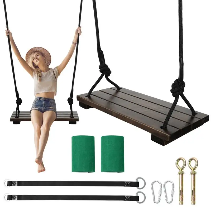 Altalena Per Albero In Legno 440Lbs Capacità Di Carico Altalena In Legno Per Adulti Bambini Regolabile In Altezza Impermeabile Altalena Sospesa Per Gi