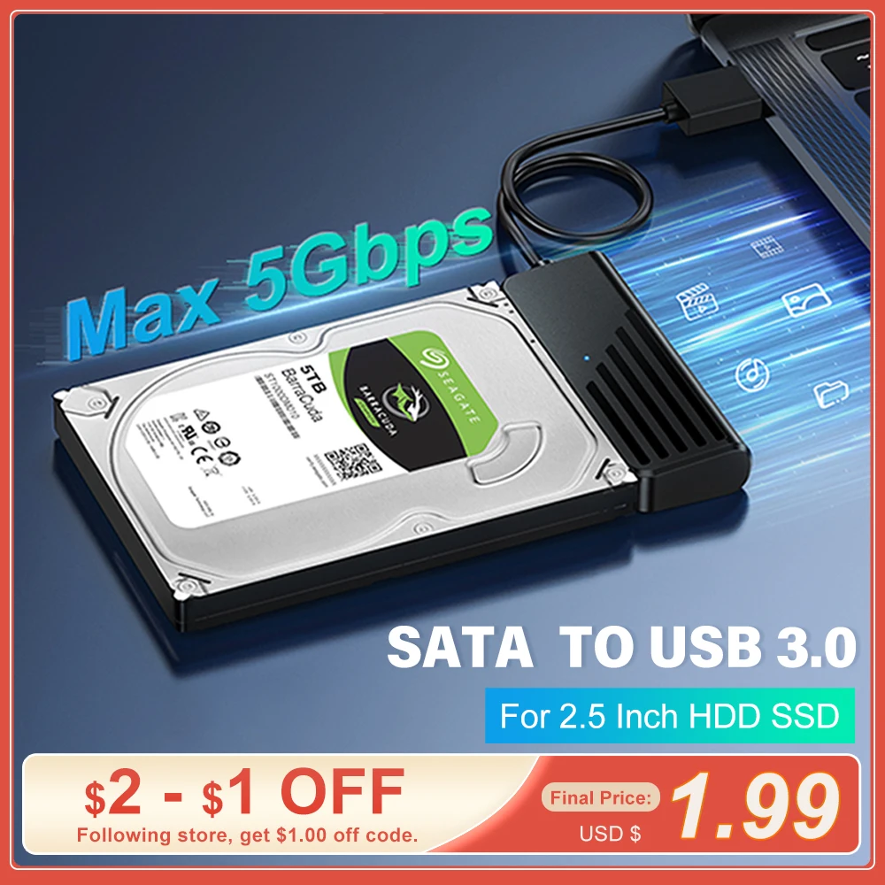 

Cybmoon SATA Adapter to USB 3.0 SATA to USB Adapter For 2.5 Inch HDD SSD Hard Disk Type-c to SATA Converter for Laptop Desktop