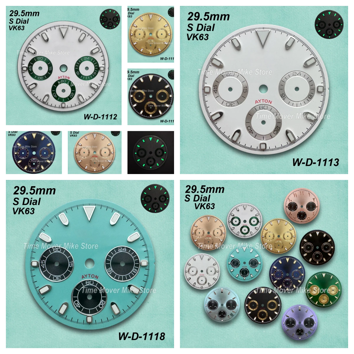 Set Di 6 Lancette Per Orologi VK63 – Blu, Nere, Bianche E Verdi Con Luminescenza, Per Movimento VK63A, In Acciaio Inox