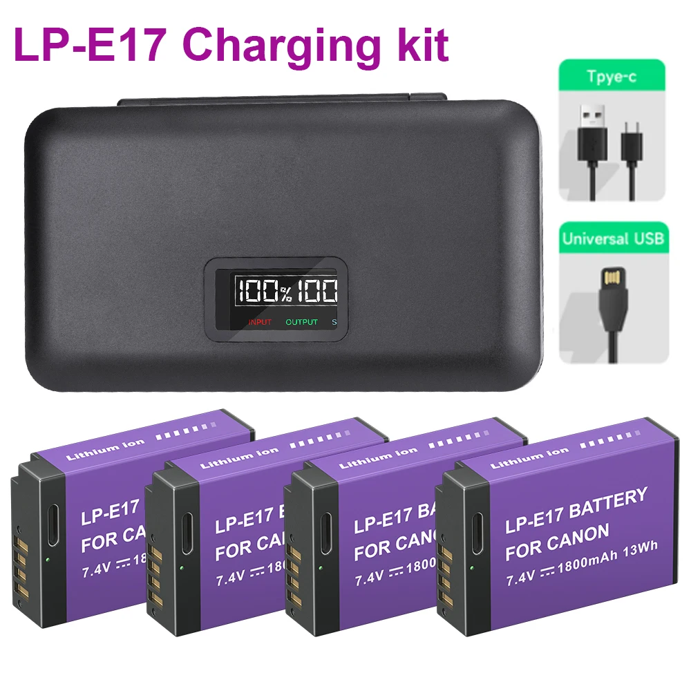 

LPE17 LP E17 LP-E17 Battery + Storage Box LCD Dual Charger for Canon EOS R8 RP 200D M3 M6 750D 760D T6i T6s 800D 8000D Kiss X8i