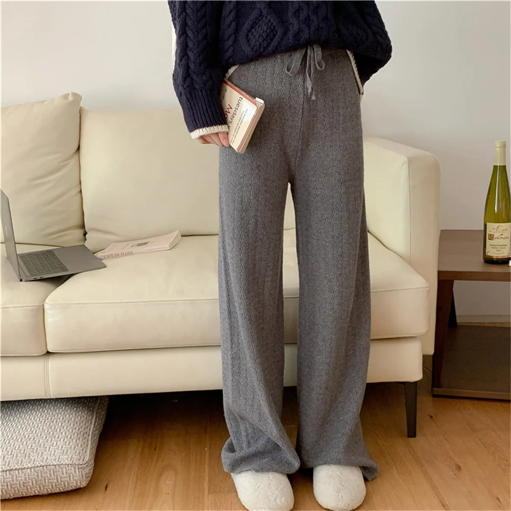 

Alien Kitty Winter Stylish Trousers Women Knitwear Loose 2022 New Slim Warm Straight Casual Wide Leg Gentle Office Lady Pants