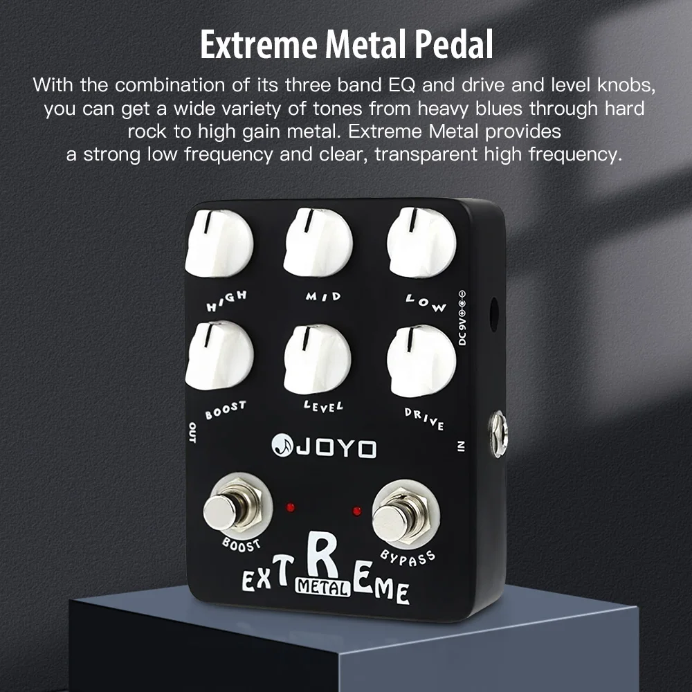 JF-17 EXTREME METAL Distortion Guitar Pedal with 3 Band EQ and Sweep Mid-Freq Kn