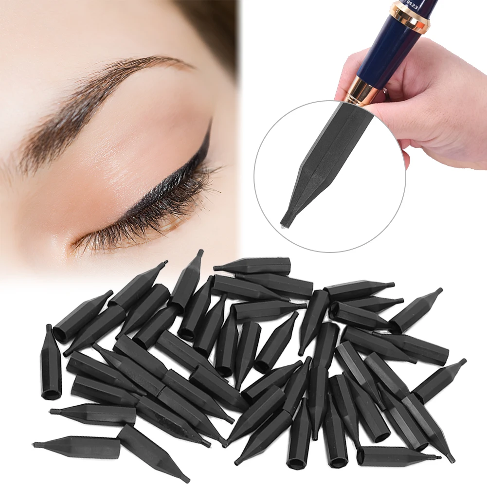 50Pcs Disposable Sterilized Needle Caps Eyebrow Eyeliner Lips Tattoo Needle Nozzle Caps 1P/3R Black Tattoo Machine Gun Accessory