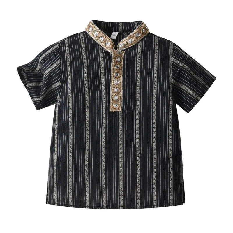 

Dropshipping A Thin Summer Feature Lace Middle Eastern Ethnic Style Short-Sleeved Shirt Boys Blouses Children