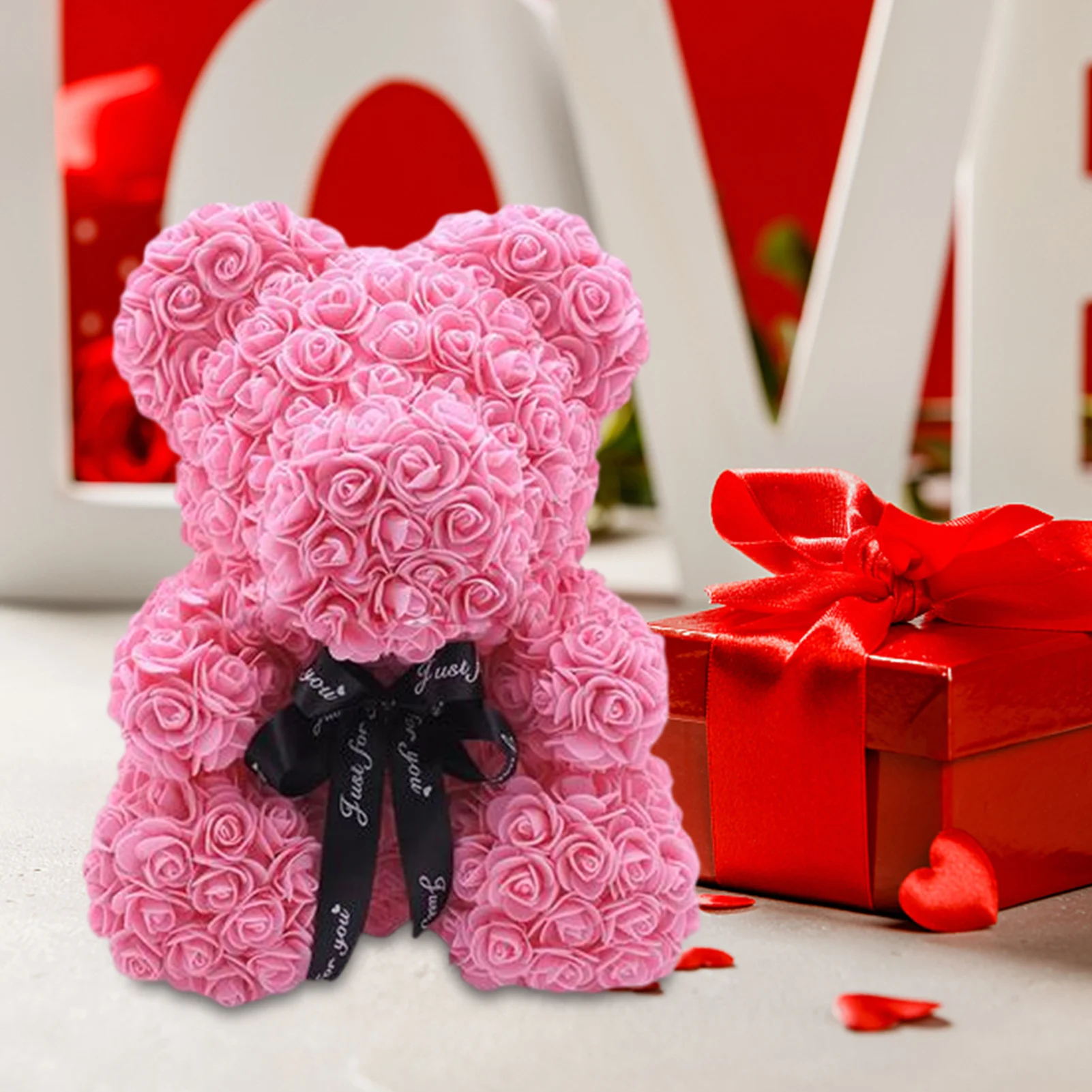 Fai da te 25 Cm orsacchiotto rosa con scatola artificiale PE fiore orso  rosa san valentino per fidanzata donne moglie regali festa della mamma