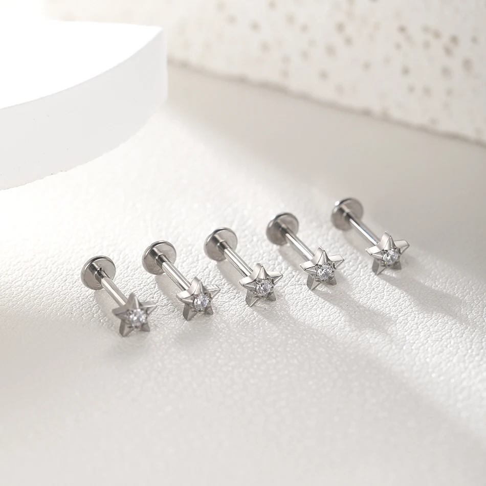 Piercing Jewelry 1Pc Titanium Ear Stud Cartilage Zircon Labret Lip Tragus Nose Earring for Women Internal Thread Helix