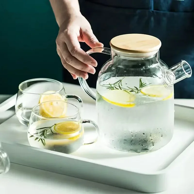 1.8L Transparent Borosilicate Glass Teapot Heat-Resistant Large Clear Tea Pot Flower Tea Set Puer Kettle Cup Office Home Tool Kitchen