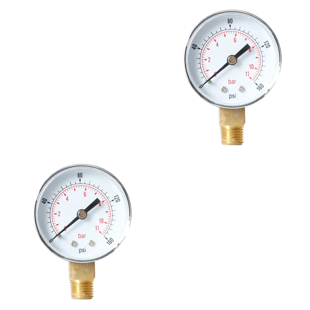 

2pcs 0-160 Psi 0-11 Bar High Precision NPT Air Compressor High Strength Pressure Gauge