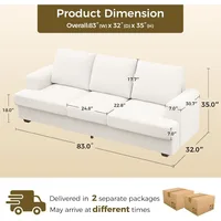 89 inch Couches for Living Room, Modern 3 Seater Couch with Firm Structure, Muebles La Sala, Bouclé Offwhite Children's Sofas 2