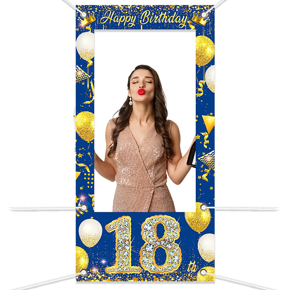 Sfondo Fotografico Per 60° Compleanno - Blu E Oro, 2,2 X 1,5 M, In Vinile, Per Feste E Servizi Fotografici