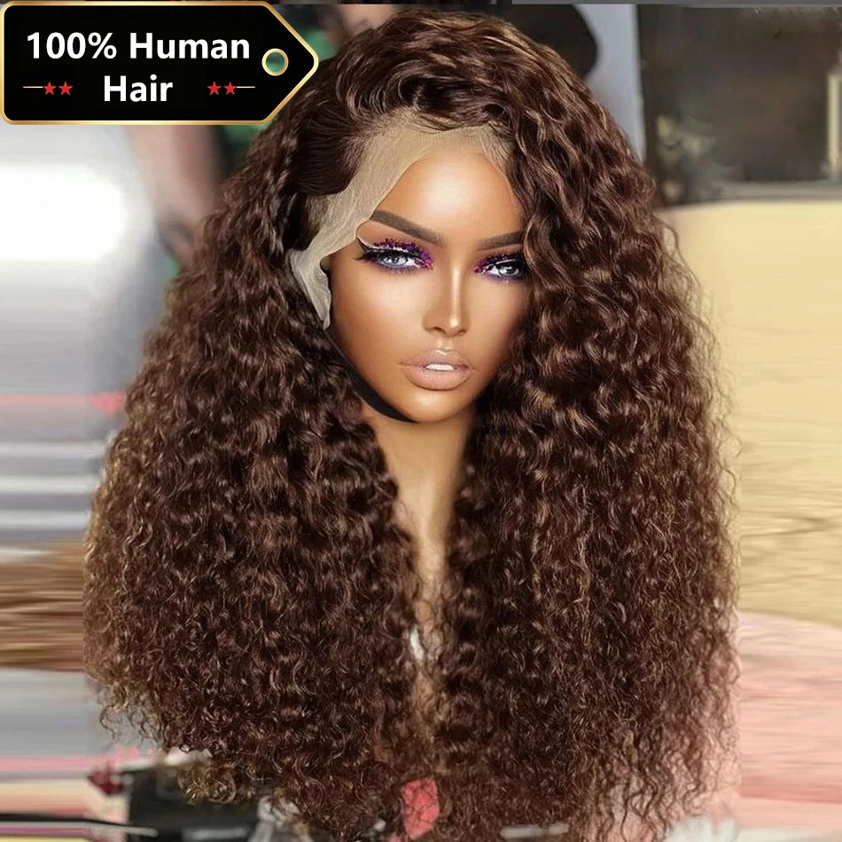 Perruque frontale vague profonde 13×4 13×6 Hd dentelle 30 pouces brun chocolat bouclés dentelle avant cheveux humains vague d’eau perruques brésiliennes pour les femmes