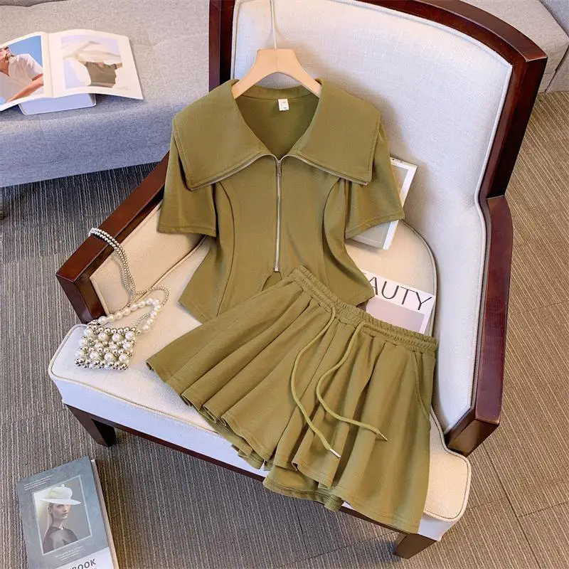 

Women's Tracksuit Short Sets Sportswear Women Zipper Short Sleeve Blouse Shorts Tracksuits 2023 Female Summer Casual Short Suits