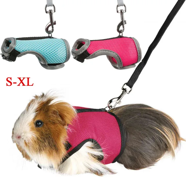 Rabbit Harness Leash Set Small Pet Chest Strap Adjustable Soft Mesh Harness with Leash Rat Vest Leashes Set Portable Elastic 1