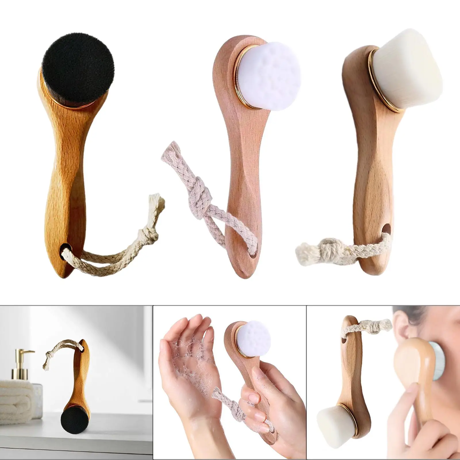 

Щетка для чистки лица, портативная щетка для глубокого очищения лица с деревянной ручкой, щетка для кожи лица, скруббер для лица