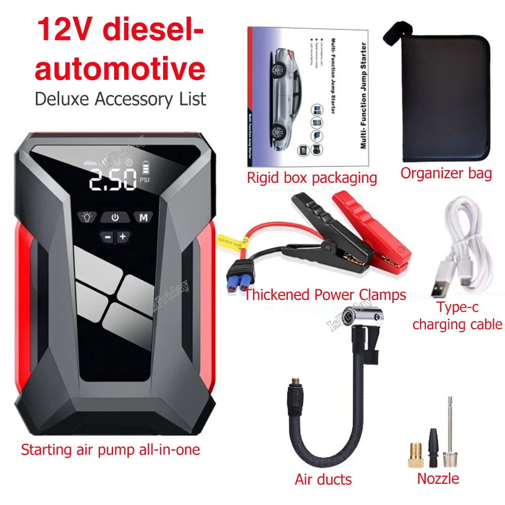 

4in1 Car Jump Start Air Compressor 28000mAh Power Bank 1200A Portable Battery Booster Starter Digital Tire Inflator Air Pump