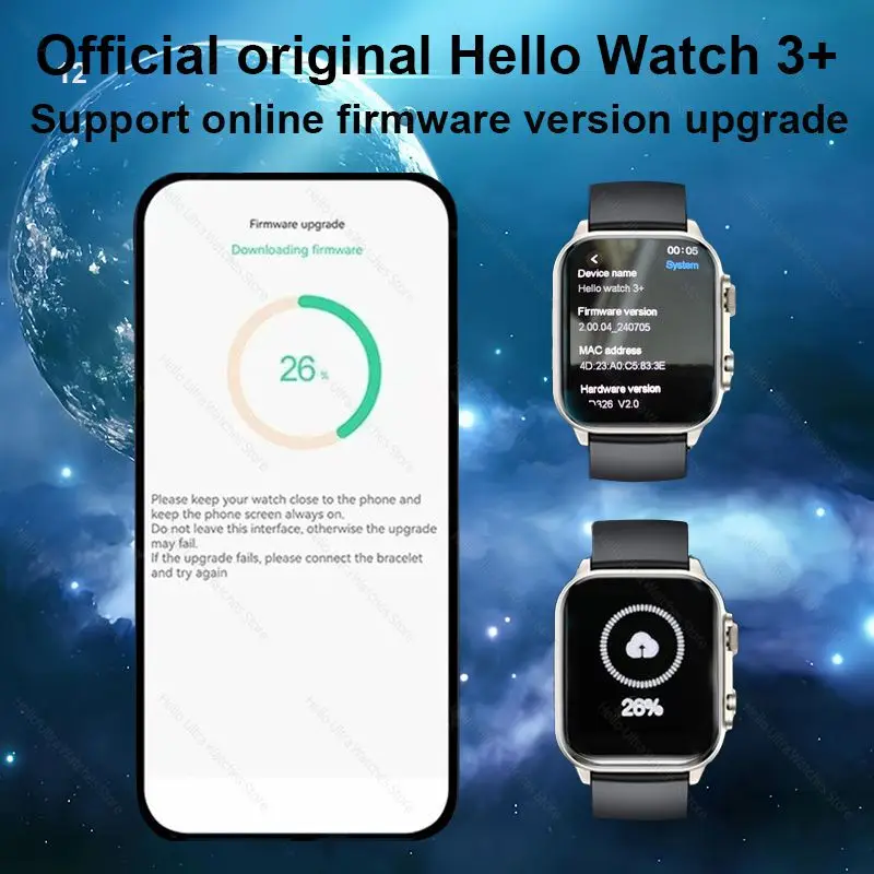 Smart Watch New Genuine Hello Watch 3 Plus 49mm AMOLED 4G ROM NFC Compass Clock Bluetooth Call Sports for Men Women